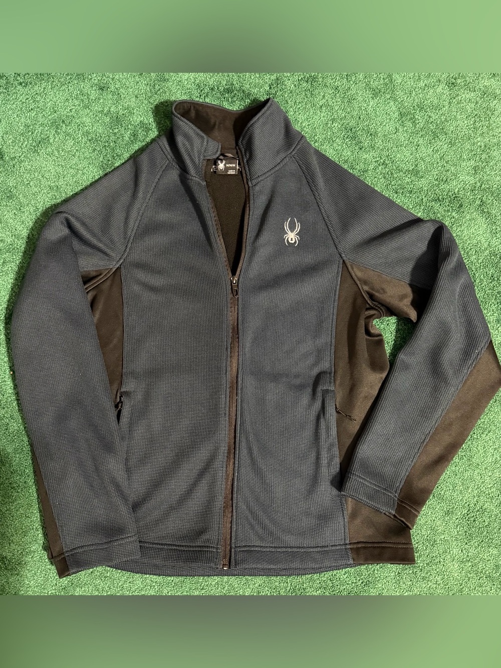 Spyder Men's Full-Zip Midlayer Jacket in Charcoal/Blue/Black- Size M